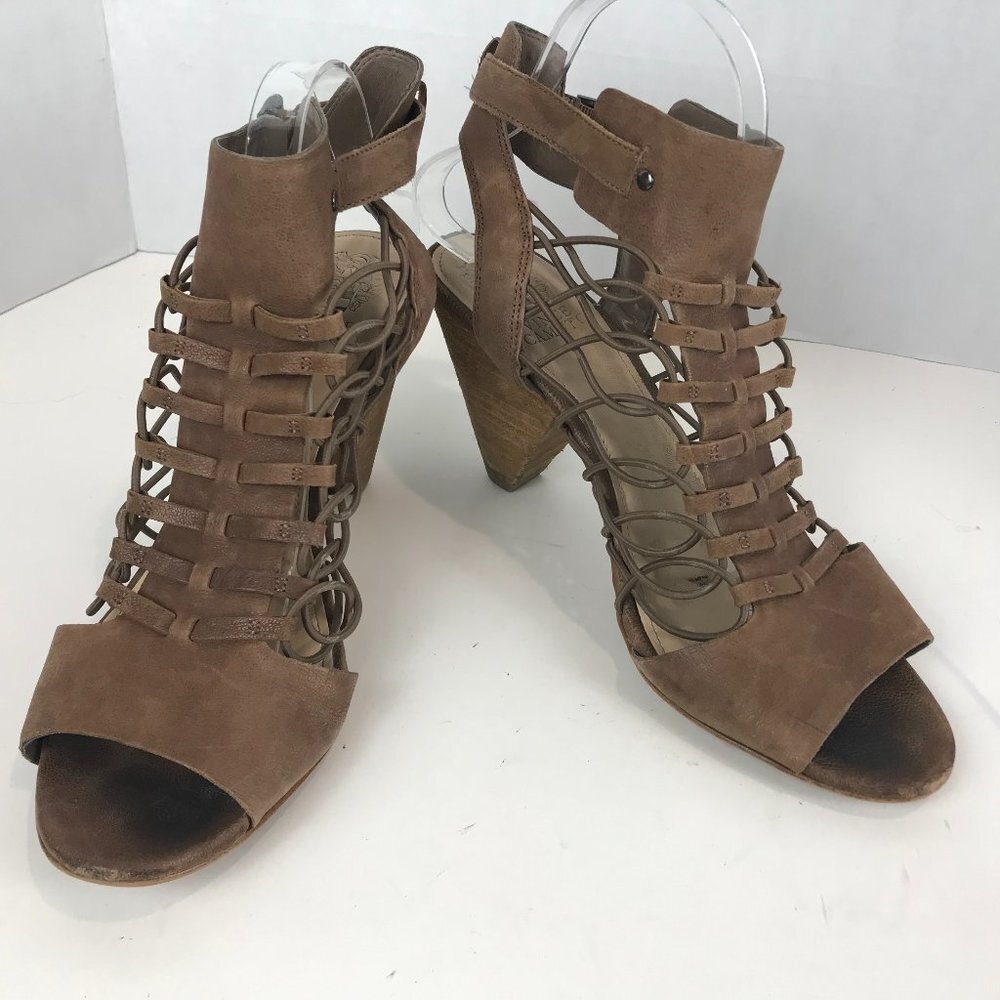 Vince Camuto brown ankle strap peep toe heeled Sandals US 9.5 EU 39.5